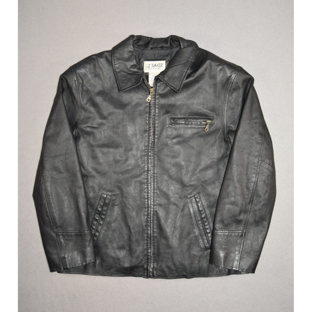 Liz Baker Leather Jacket Womens Large Full Zip Quilt Lined Biker Collared Black